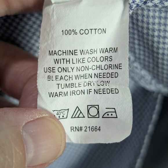 The Tie Bar Shirt Mens 15 32/33 Blue White Trim Fit Houndstooth Button Front - Picture 9 of 9